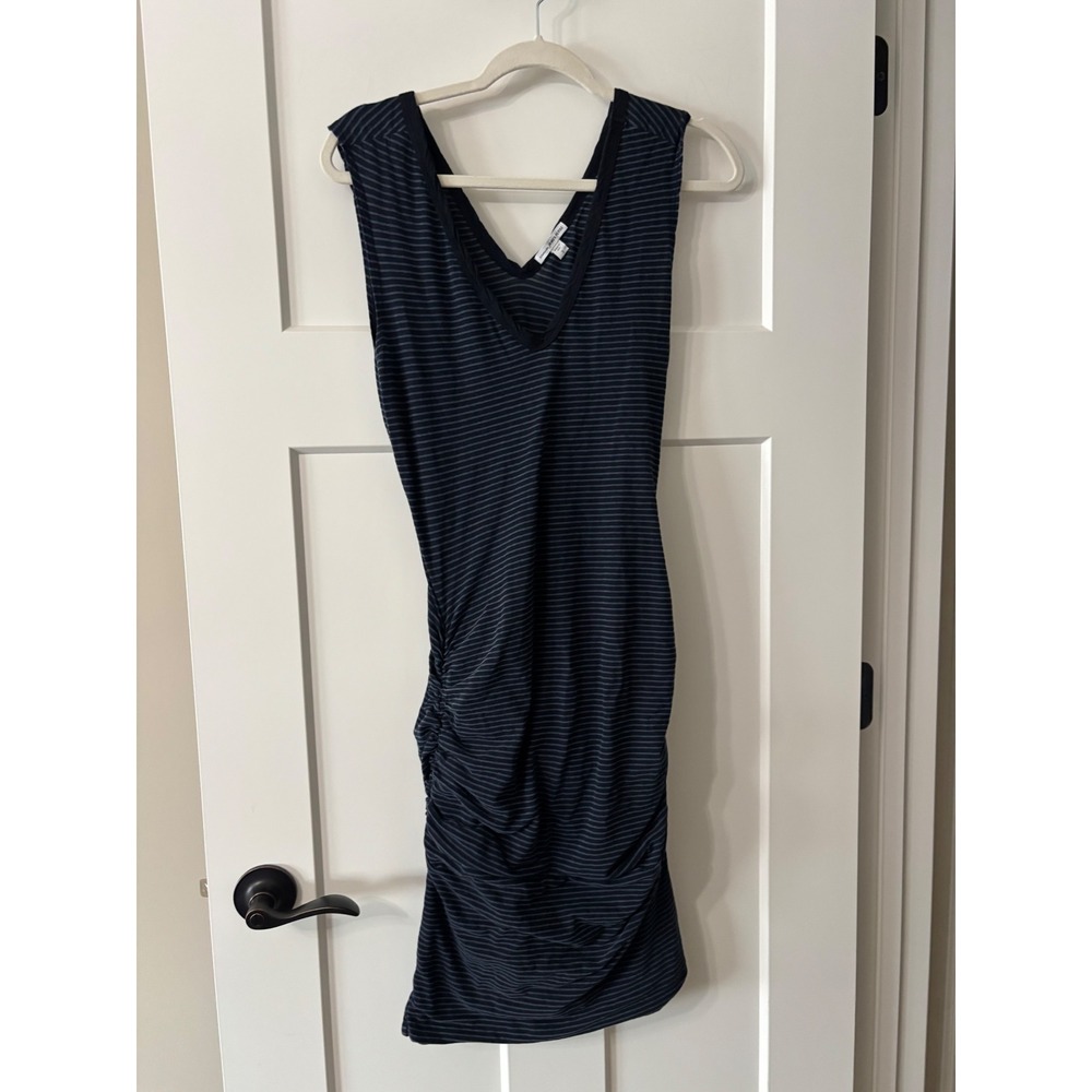 Standard James Perse Striped Ruched V Neck Sleeveless Midi Dress Size 3